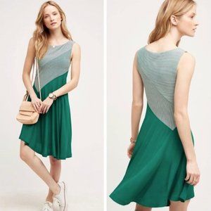 Anthro Maeve Green Striped Asymmetrical Dress